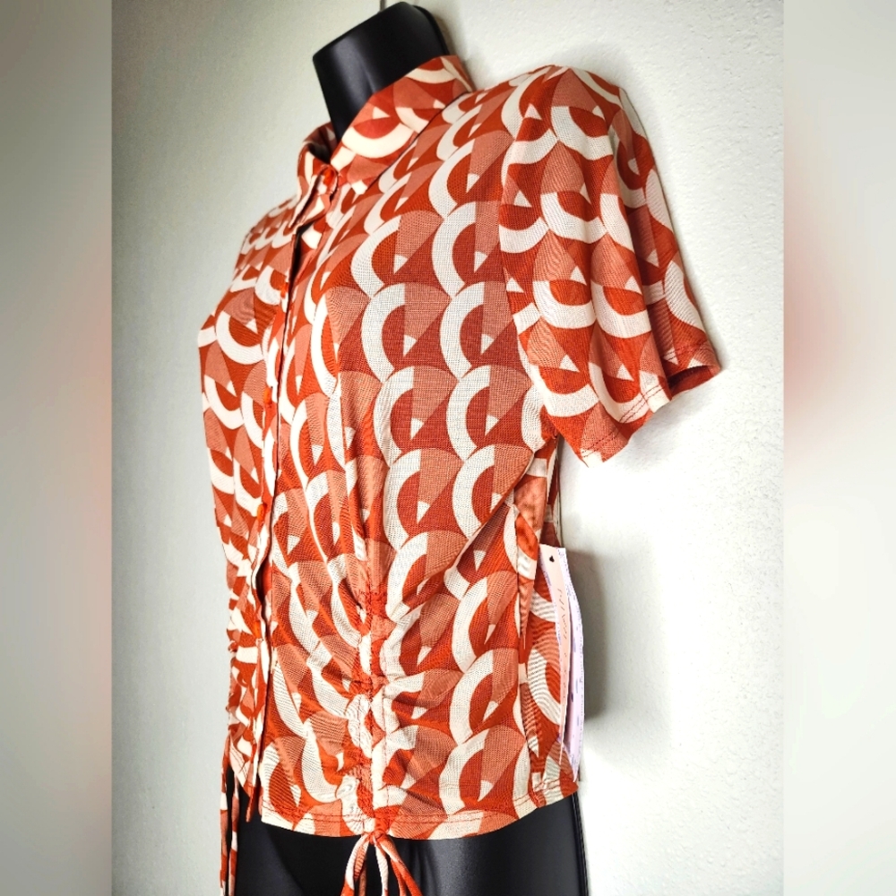 Sweet Rain Mesh Ruched Button Down Top